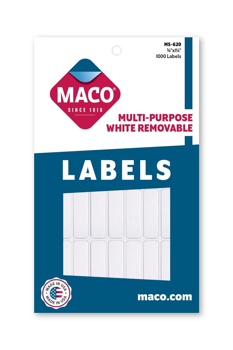 MACO White Rectangular Multi-Purpose Labels, 3/8 x 1-1/4 Inches, 1000 Per Box (MS-620) - Image 1